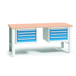 Profesjonalny stół warsztatowy z drewnianym blatem roboczym, 1700x685x840 mm, 2x 4-szufladowy kontener - Stoły warsztatowe - miniaturka - grafika 1