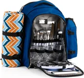 Plecaki - CampFeuer plecak piknikowy 32-częściowy, zestaw piknikowy dla 4 osób, niebieski, plecak rekreacyjny - miniaturka - grafika 1