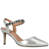 Czółenka - Błyszczące szpilki z odkrytą piętą - MENBUR 23173 SREBRNE - miniaturka - grafika 1