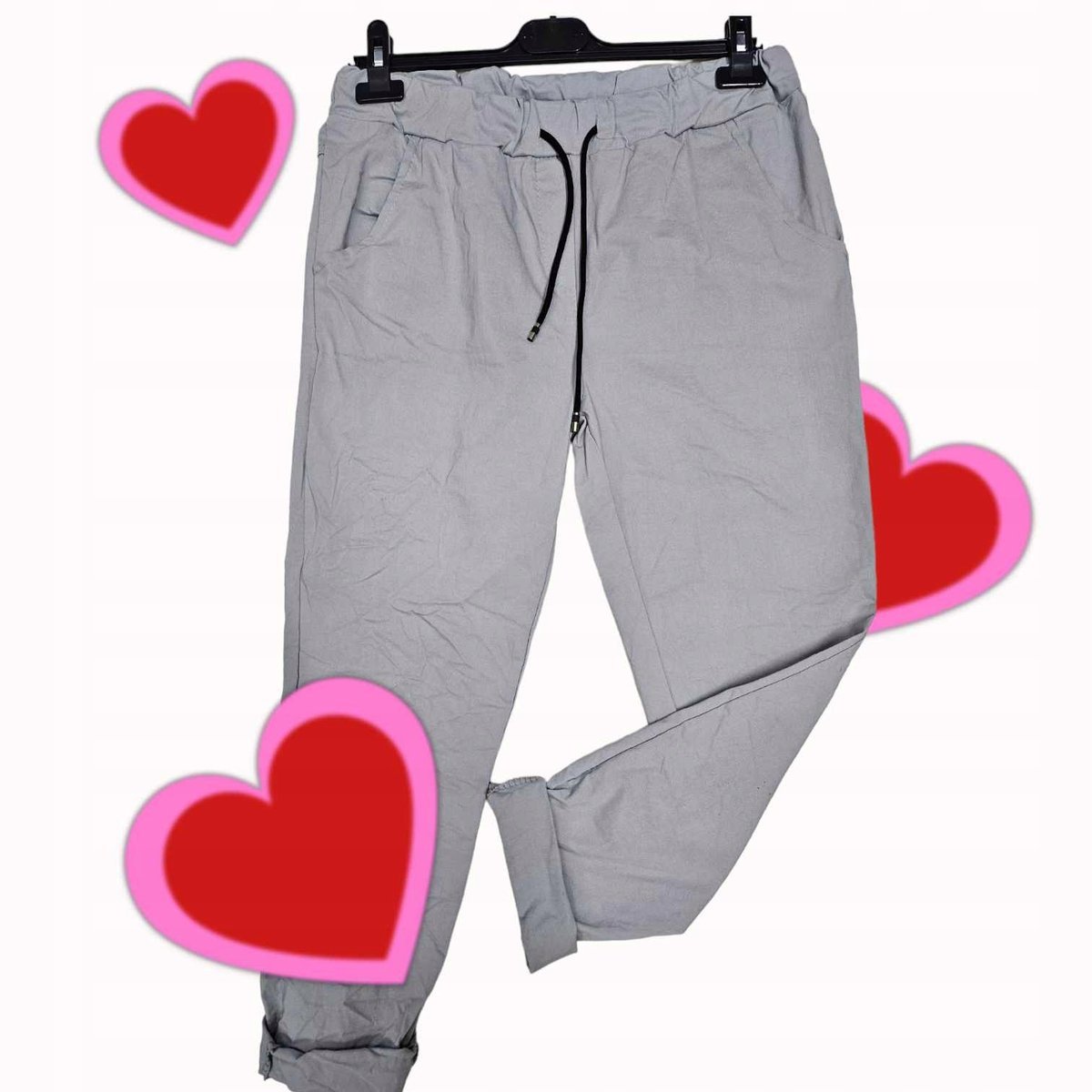 Spodnie gnieciuchy lycra gumy wysoki stan kieszenie szare vv 38 40 M L