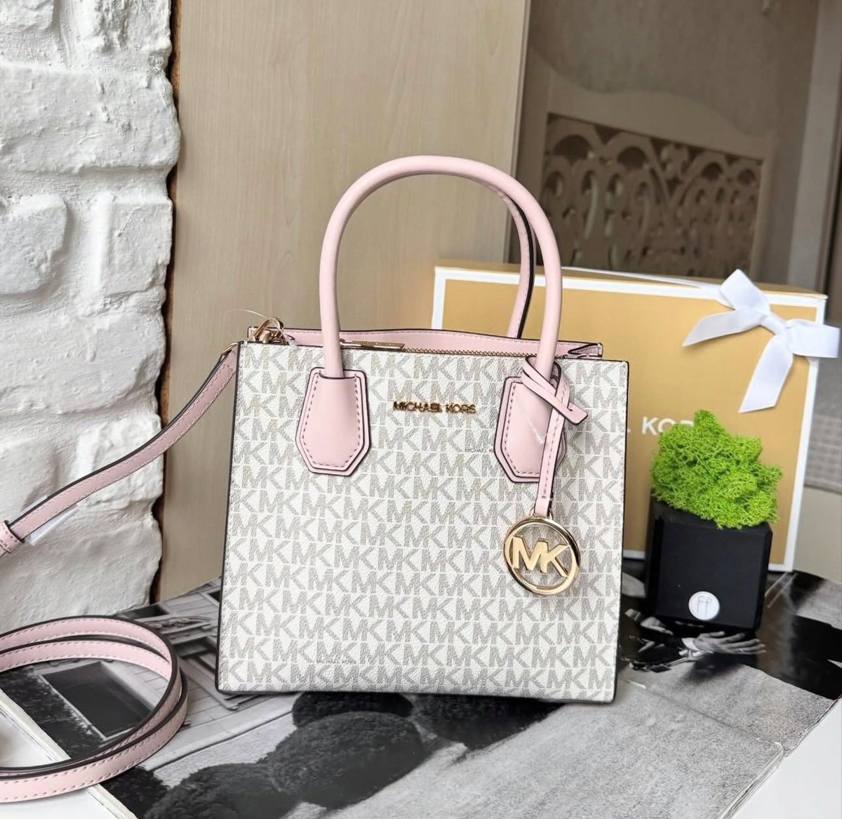 Oryginalna torebka Michael Kors shopper beżowa elegancka + pasek
