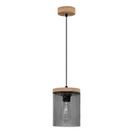 Lampy sufitowe - Britop Loftowa LAMPA wisząca MONSUN 161859151 skandynawska OPRAWA szklany ZWIS tuba przydymiony drewno - miniaturka - grafika 1