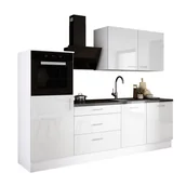 Meble kuchenne - Zestaw mebli kuchennych: Matowa biel / biały połysk, 250 x 220 x 60 cm - miniaturka - grafika 1