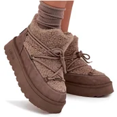 Kozaki damskie - Śniegowce Damskie Na Platformie Z Futerkiem Typu Baranek Big Star SS274112 Brązowe-40 - miniaturka - grafika 1