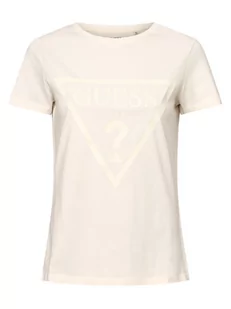 GUESS - T-shirt damski, beżowy - Koszulki i topy damskie - miniaturka - grafika 1