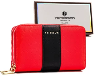 Portfel damski na karty ze skóry ekologicznej RFID Peterson, czerwono-czarny - Portfele - miniaturka - grafika 1