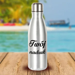 Srebrna butelka metalowa 500 ml z dowolnym nadrukiem - Butelki termiczne - miniaturka - grafika 1