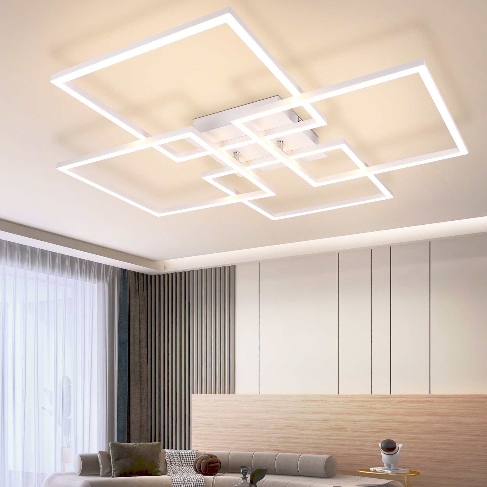 ZMH lampa sufitowa LED lampa sufitowa salon 4 biała rama 32W 3000K ciepła biała lampa do jadalni prostokątna do sypialni