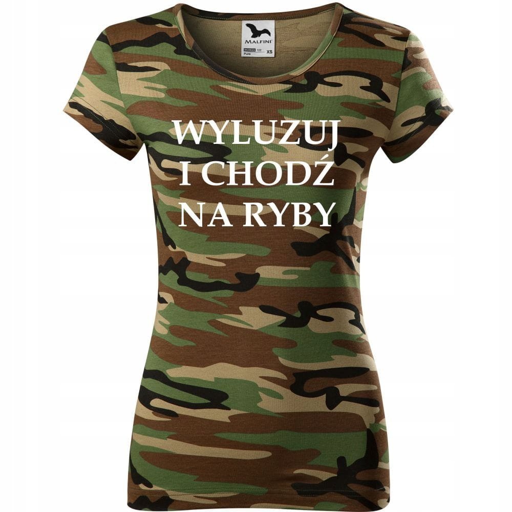 Damska Koszulka Moro z Nadrukiem Wyluzuj i Chodź na Ryby Prezent dla Wędkarza moro koszulka damska - wyluzuj i chodź na ryby XXL