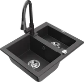 Zlewozmywaki z baterią - Mexen Carlos zlewozmywak granitowy 1,5-komorowy z baterią kuchenną Elia, czarny nakrapiany - 6518-76-670101-76 - miniaturka - grafika 1