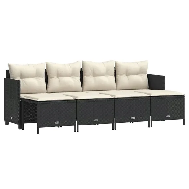 Zestaw Wypoczynkowy z Rattanu PE Czarny 204x55x69,5 cm + 4 Podnóżki