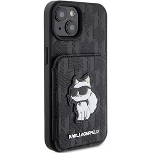 Karl Lagerfeld KLHCP15SSAKCNSCK iPhone 15 6.1" czarny/black hardcase Saffiano Cardslots and Stand Monogram Choupette - Etui i futerały do telefonów - miniaturka - grafika 4
