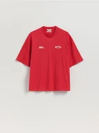 Koszulki męskie - Reserved - T-shirt loose z nadrukiem - intenstywna czerwień - miniaturka - grafika 1