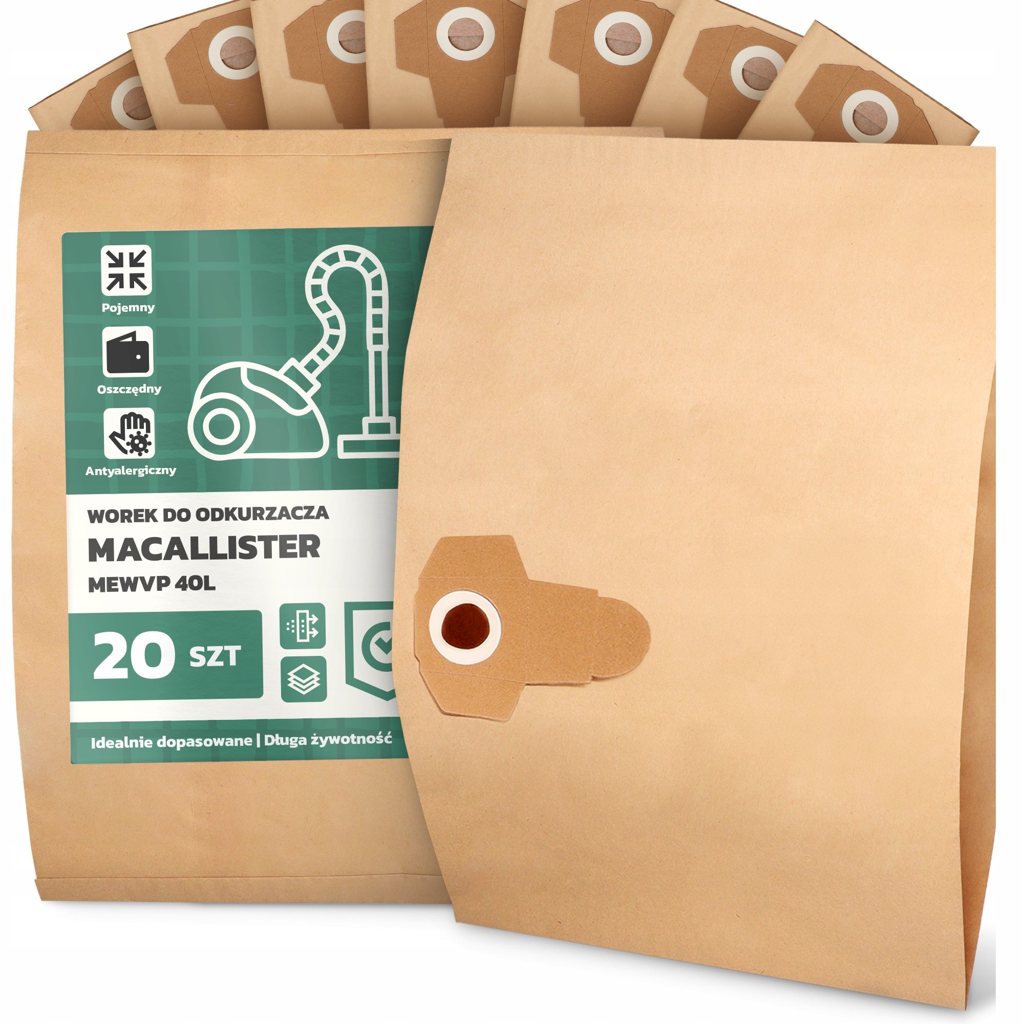 20x Worek do Odkurzacza MacAllister Mewvp 40L Papierowy 2-Warstwy Worki 2A
