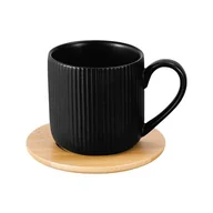 Filiżanki - Filiżanka ALISA ze spodkiem bambusowym 260 ml czarna - miniaturka - grafika 1