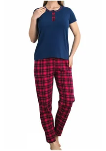Piżama damska komplet granatowa koszulka i spodnie kratka święta M - Piżamy damskie Piżama damska komplet granatowa koszulka i spodnie kratka święta M - Piżamy damskie - miniaturka - grafika 1