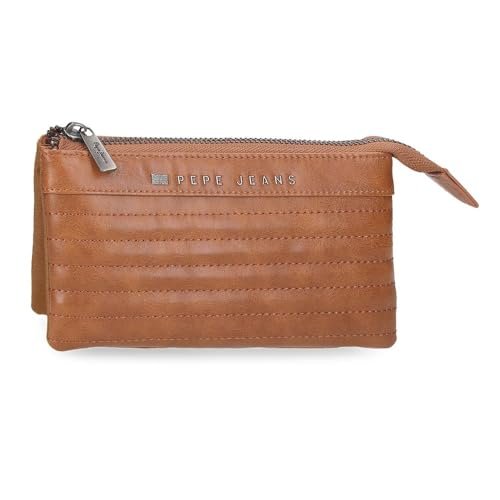 Pepe Jeans Portfel Biker Trzykomorowy Brązowy 17,5x9,5x2 cm Poliester z Detalami ze Sztucznej Skóry by Joumma Bags, Brązowy brązowy, Talla única, Portfel z trzema przegródkami