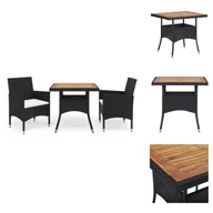 Meble ogrodowe - vidaXL 3-częściowy ogrodowy zestaw jadalniany z czarnego polirattanu i drewna akacjowego - Zestawy mebli ogrodowych - miniaturka - grafika 1