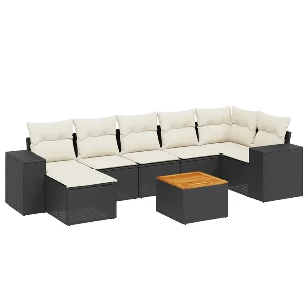 Zestaw mebli ogrodowych rattan PE 7w1, czarny, 62x62x69cm, kremowy