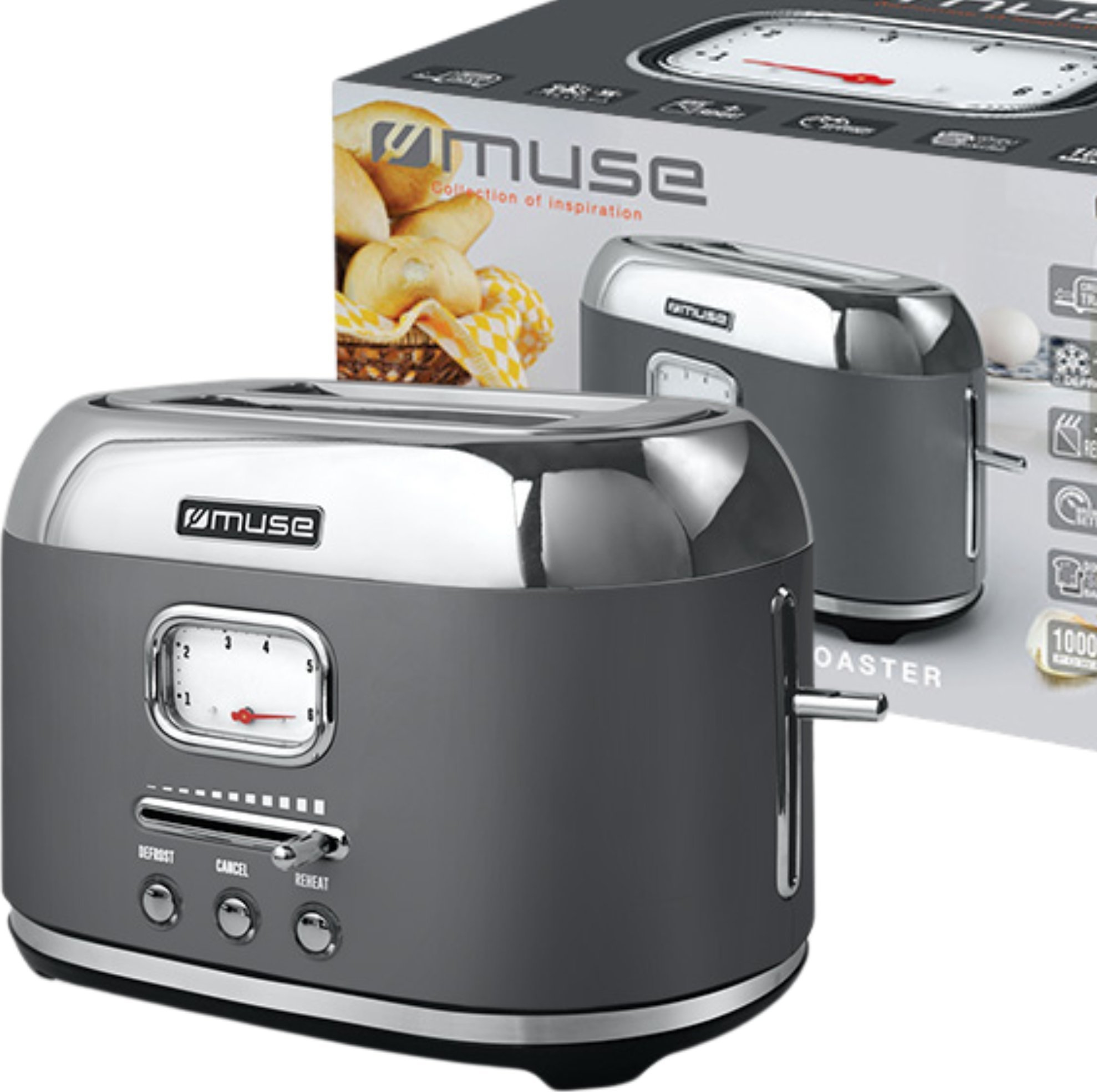 Toster Muse Muse Power 1000 W Number of slots 2 Housing material Stainless Steel