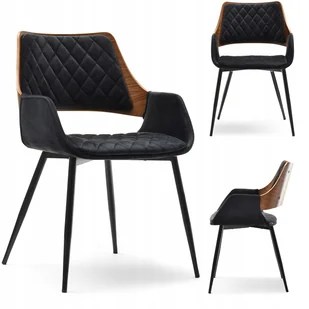 Krzesło Salonowe Ażurowe Z Drewna Sklejki Weluru Caro Morgan Orzech Czarne - Krzesła - miniaturka - grafika 1