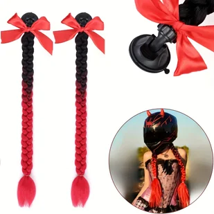 TEMU 2 Szt./20 Cali Gradient Ramp Suction Cup Helmet Braids, Wąsy Z Wąsem Z Kokardą Do Motocykla, Wiele Kolorów (czapka Nie Jest Dołączona) - Pozostałe akcesoria fryzjerskie - miniaturka - grafika 1