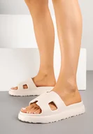 Klapki i japonki damskie - Beżowe Klapki z Ozdobnymi Wycięciami Kinrela - miniaturka - grafika 1