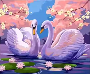 Diamentowa Mozaika Łabędzie Na Jeziorze Z Liliami 30x40 - Zabawki kreatywne - miniaturka - grafika 1