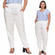 Spodnie damskie - SPODNIE LNIANE DAMSKIE Z GUMKĄ W PASIE ELEGANCKIE PROSTA NOGAWKA MORAJ S WHITE - miniaturka - grafika 1