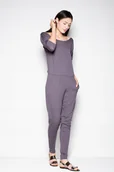 Kombinezony - Luźny KOMBINEZON z łódkowym dekoltem KIESZENIE szary M - miniaturka - grafika 1
