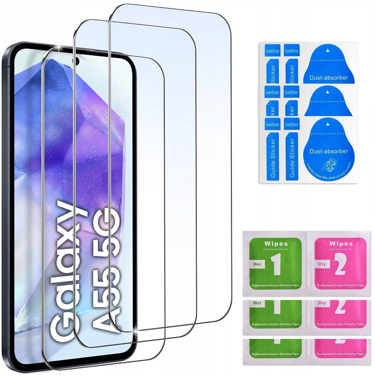3x SZKŁO HARTOWANE do Samsung Galaxy A55 5G SZYBKA 9H zestaw 3 sztuk