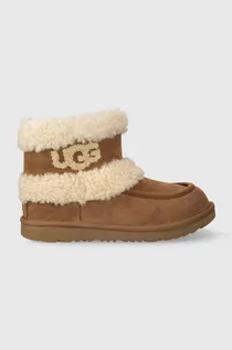 Buty dla dziewczynek - UGG śniegowce zamszowe dziecięce K ULTRA MINI UGG FLUFF kolor beżowy - Ugg - grafika 1