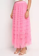 Spódnice - Różowa Tiulowa Spódnica z Falbanami i Gumką w Pasie Missalima - miniaturka - grafika 1