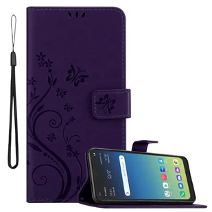 Cadorabo pokrowiec na LG K40S w kolorze FLORAL DARK PURPLE pokrowiec ochronny w kwiatowy wzór z zapięciem magnetycznym, funkcją podstawki i kieszeniami na karty etui z klapką etui z klapką na telefon komórkowy etui z klapką na książkę - Etui i futerały do telefonów - miniaturka - grafika 1