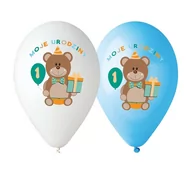 Baby shower i roczek - GoDan Balony Premium, Moje 1 Urodziny, błekitno-białe, kolorowy nadruk - miniaturka - grafika 1