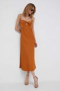 Sukienki - Calvin Klein sukienka kolor brązowy maxi rozkloszowana - miniaturka - grafika 1