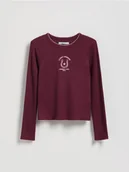 Bluzki dla dziewczynek - Reserved - Koszulka z haftem - mahoniowy - miniaturka - grafika 1