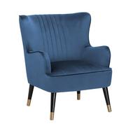 Fotele - Beliani Fotel uszak welurowy niebieski VARBERG - miniaturka - grafika 1