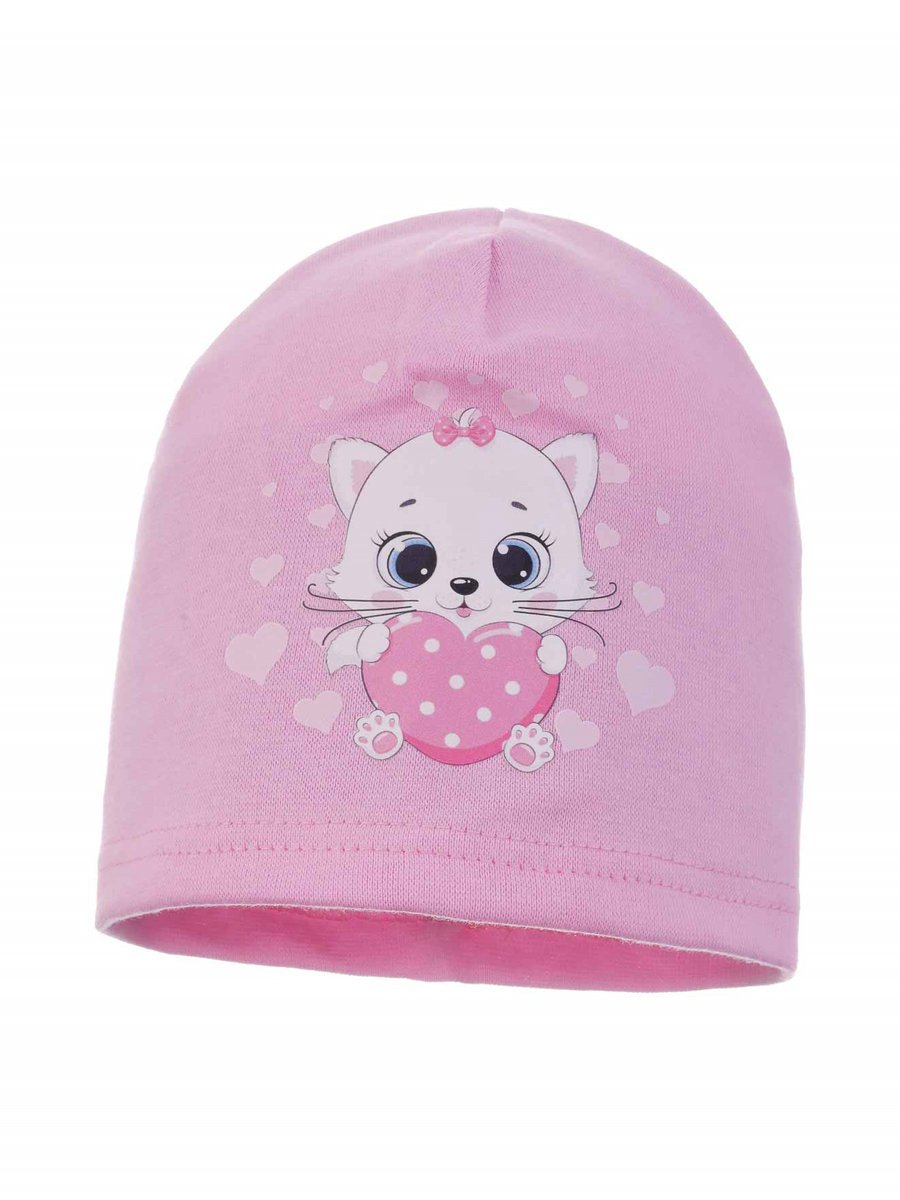 Dziewczęca czapka bawełniana kotek z sercem jasnoróżowa Ambra r.44/48