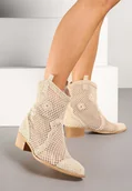 Botki damskie - Jasnobeżowe Ażurowe Botki w Stylu Kowbojek na Stożku ze Skórzaną Wkładką Xalozi - miniaturka - grafika 1