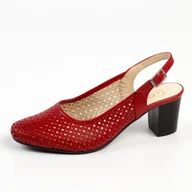 Sandały damskie - Czerwone skórzane ażurowe POLSKIE czółenka damskie bez pięty GREGORS 6 - Gregors - miniaturka - grafika 1