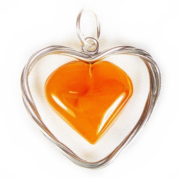 Serduszko, wisiorek srebrny z bursztynem 654-41