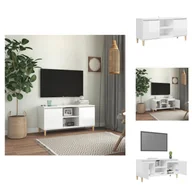 Szafki RTV - vidaXL Szafka pod TV z nogami z litego drewna, biały wysoki połysk 103,5x35x50 cm - Meble TV - miniaturka - grafika 1