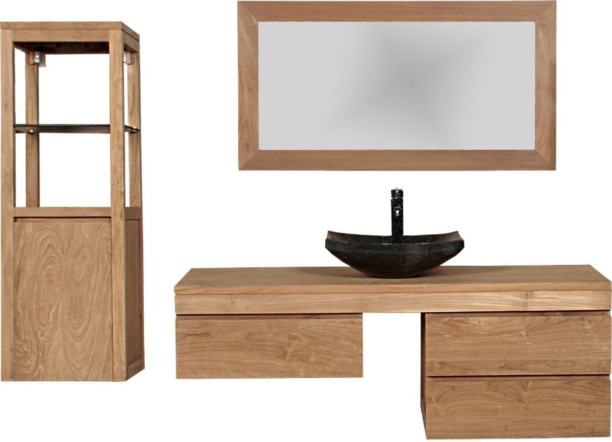 Zestaw mebli łazienkowych Mark teak lite drewno Bez szafki ściennej Bez lustra 150 cm Bez wieszaka na ręczniki