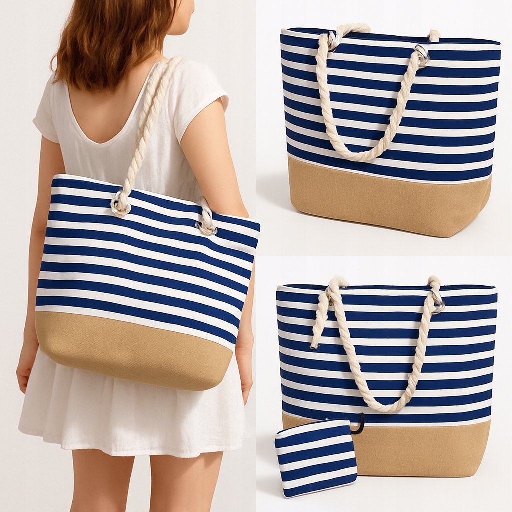 STYLOWA TORBA PLAŻOWA/MIEJSKA DUŻA - MATERIAŁOWA TORBY PLAŻOWE PIKNIKOWE