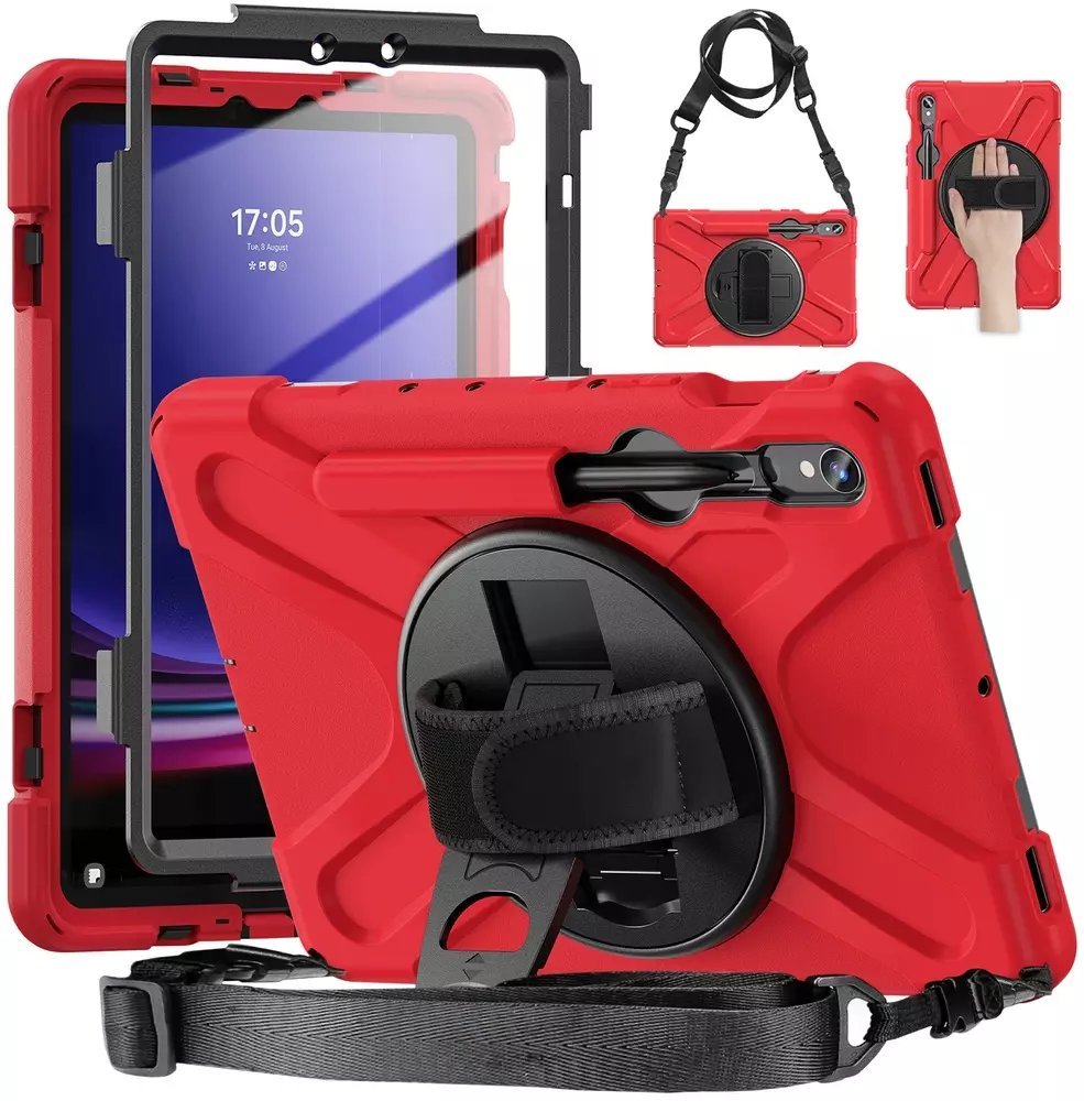 Etui na tablet 4kom.pl Etui pancerne Shockproof z uchwytem do Samsung Galaxy Tab S9 FE/S9/S10 FE, czerwone