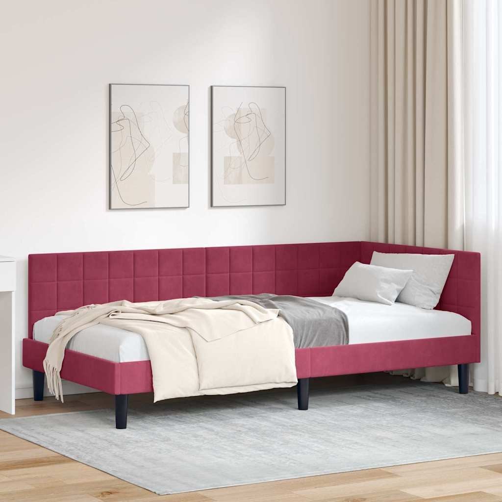 vidaXL Rama łóżka narożnego czerwone wino 90 x 200 cm Aksamit