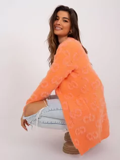Swetry damskie - Sweter kardigan pomarańczowy casual narzutka rękaw długi długość długa kieszenie - grafika 1