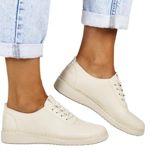 PÓŁBUTY DAMSKIE WSUWANE NA KOTURNIE UNISOFT 5933 BEŻOWE - Półbuty damskie - miniaturka - grafika 1