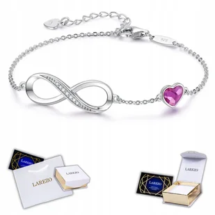 Srebrna Bransoletka z Nieskończonością Serce Różowe Kryształy SREBRO 925 - Bransoletki - miniaturka - grafika 1